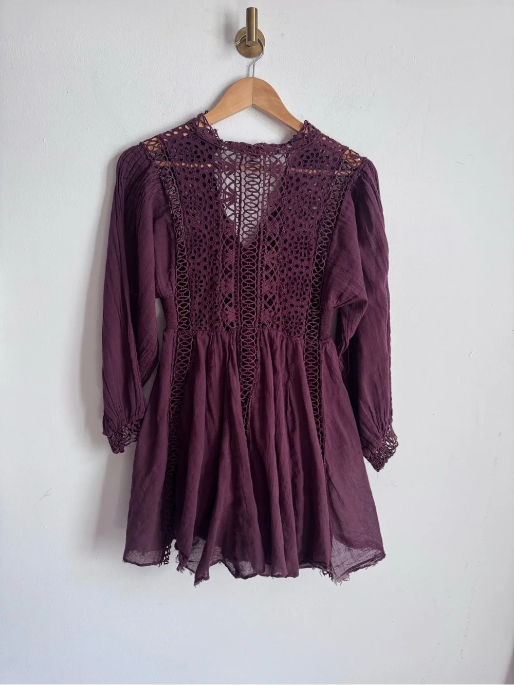 Free People One Karma Eyelet Mini Dress In Burgundy S - Picture 3 of 8